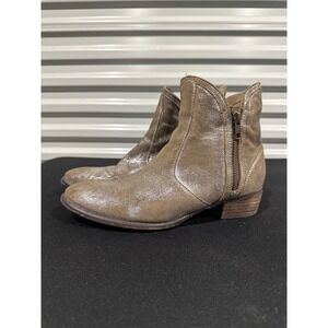 Bed Stu Gaze Ankle Boots Womens 8.5 Tan Silver Metallic Leather Side Zip